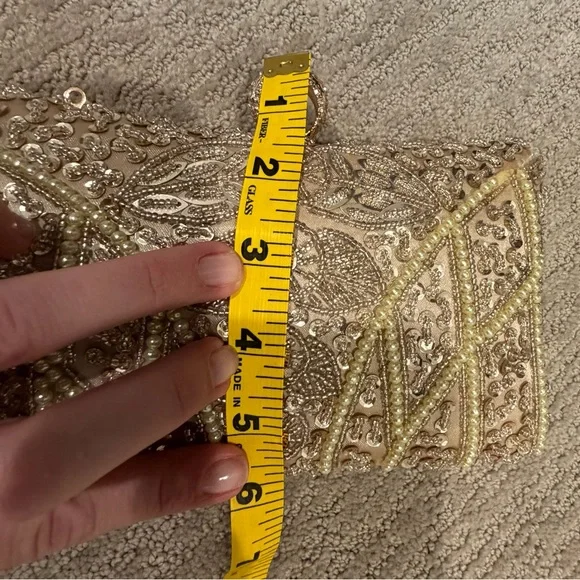 Embellished Beaded Champagne Evening Clutch - Picture 10 of 12